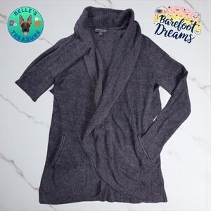 Barefoot Dreams Women Medium CozyChic Lite Cardigan Sweater Gray Open Front Robe